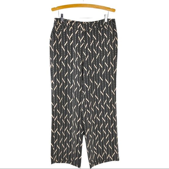 Chico’s black tan chevron geometric boho wide leg high waist ankle pants 10 - Picture 1 of 7
